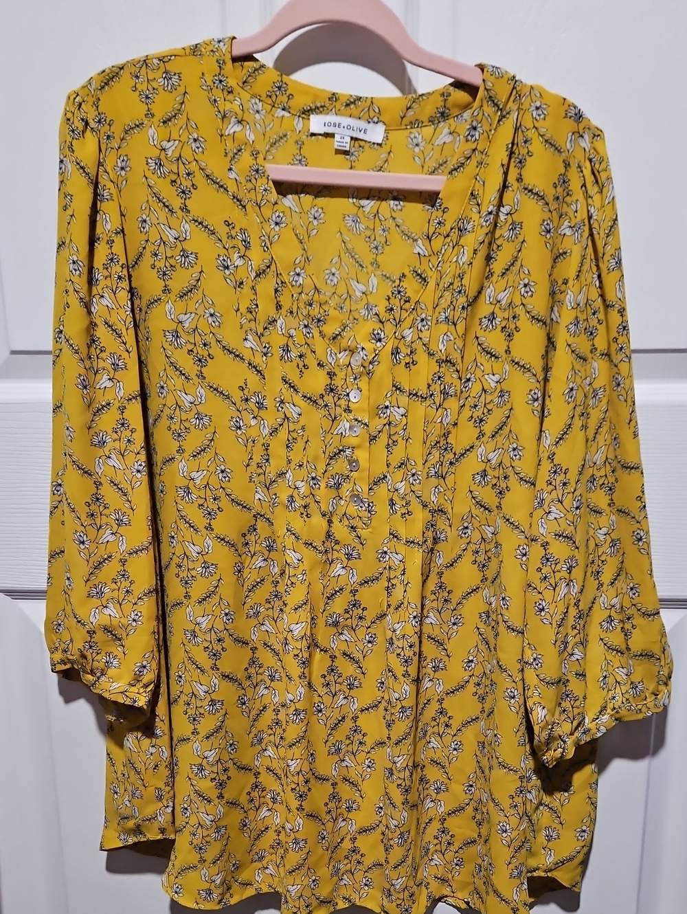 Rose & Olive Mustard Floral Button-Up Blouse 2XL